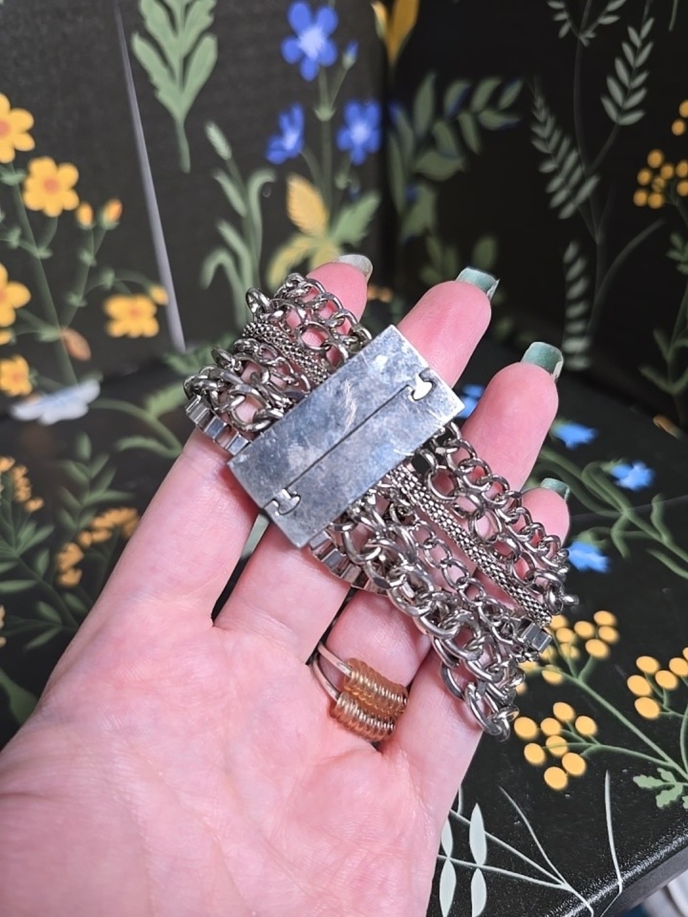Magnetic Clasp Multi-Chain Silver Tone Bracelet - Layered Statement Cuff